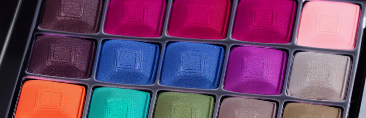 Wall Mural - Illustration of an array of colorful eyeshadows in a makeup palette created with Generative AI technology