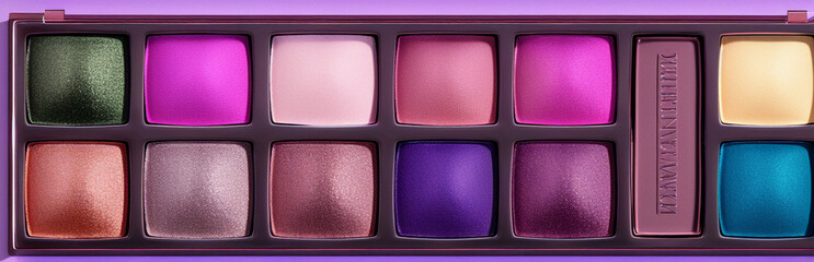 Wall Mural - Illustration of an array of colorful eyeshadows in a makeup palette created with Generative AI technology