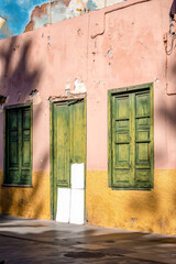 Wall Mural - Die alten traditionellen Häuser in puerto de la Cruz auf Teneriffa mit neuem Anstrich von der Straße aus fotografiert