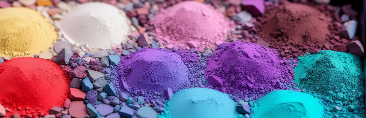 Illustration of an array of colorful eyeshadows in a makeup palette created with Generative AI technology