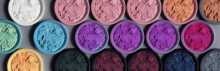 Wall Mural - Illustration of an array of colorful eyeshadows in a makeup palette created with Generative AI technology