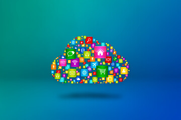 Poster - Cloud Computing symbol on blue background