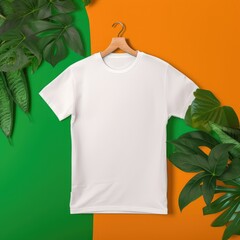 Sticker - T-Shirt mockup on tropical summer background