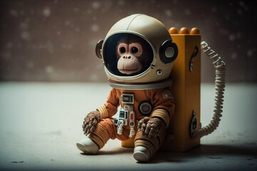 Wall Mural - cosmonaut or astronaut monkey toy in a spacesuit concept. space and science exploration funny pet an