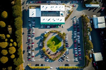 Canvas Print - Area with car parking near shop, aerial view car parking, created with generative ai