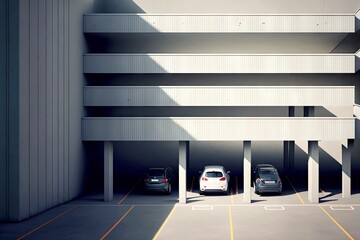 Canvas Print - Fenced city parking for cars, aerial view car parking, created with generative ai