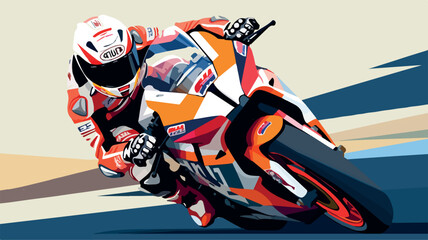 Moto gp vector art. Man on a motorbike at high speed leaning in the curve. Racing sport. Motogp championship. Silhouette on road on a moto competing for championship. Circuit track Background poster