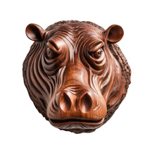 Mahogany Wooden Hippopotamus Head Trophy,  Isolated On White, Wall Hanging, Transparent Background, PNG, Generative Ai