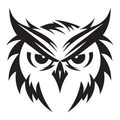 Wall Mural - Owl minimal black and white vector icon. Isolated artistic logo. Tattoo ideas of wise animal. Creative modern concept of bird. Simple shapes for company logo. Brand design. Graphic art of snow owl.