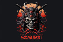 Skull Samurai Vector Illustration For T-shirt Design