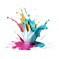 Colorful pastel color acrylic paint splashing isolated transparent png background. Generative AI