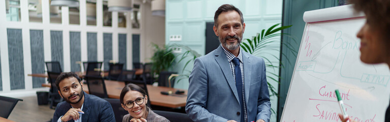 Wall Mural - A group of business people partners during a set team meeting in the modern office