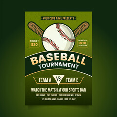 Wall Mural - Baseball Tournament Flyer or Poster Template Retro Design Vector