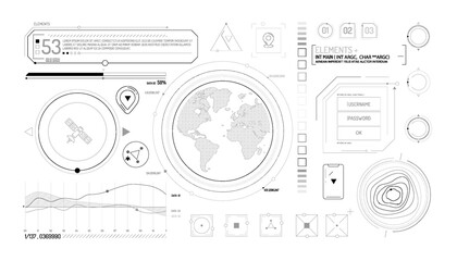 Wall Mural - set of infographic elements about satellite and data input.