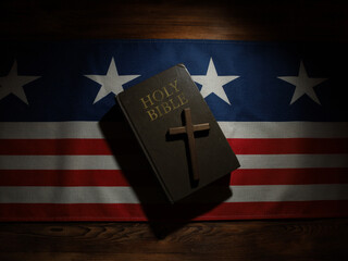 Wall Mural - Good Friday concept. Cross and Holy Bible. USA flag.