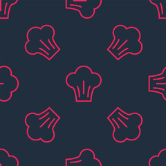 Poster - Red line Chef hat icon isolated seamless pattern on black background. Cooking symbol. Cooks hat. Vector