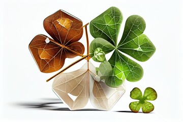 Wall Mural - lucky symbol with white and brown four-leaf green clover isolated on white background, created with generative ai