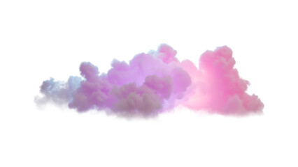 3d rendering, glowing violet pink soft cloud isolated on white background. Fluffy cumulus atmosphere phenomenon. Realistic sky clip art element