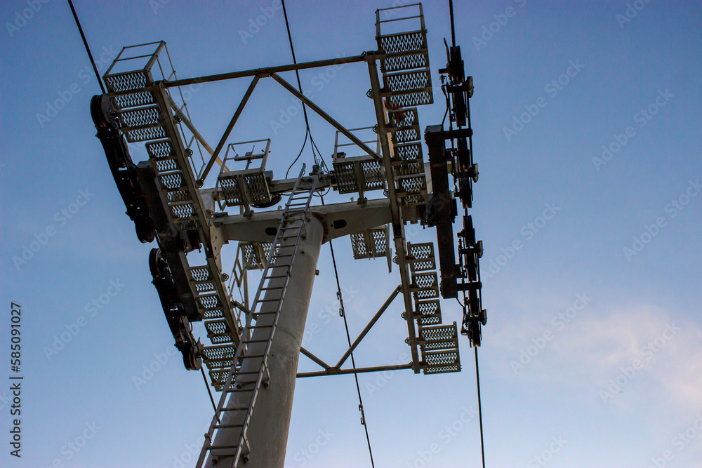Rope Way View View of a ropeway pole, one of the main components of the structural ...
