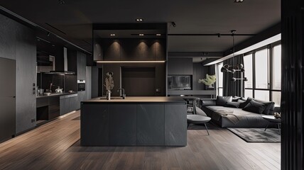 Modern living room by black wooden style, interior