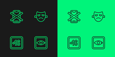 Poster - Set line Rating movie, Plus 16, No cell phone and Drama theatrical mask icon. Vector