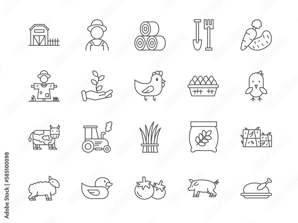 Agriculture line icons. Farm symbols. Farmer and harvest tractor ...