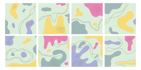 Wall Mural - abstract trendy shapes, pastel posters. decorative colorful geometry, modern scribble doodles. socia