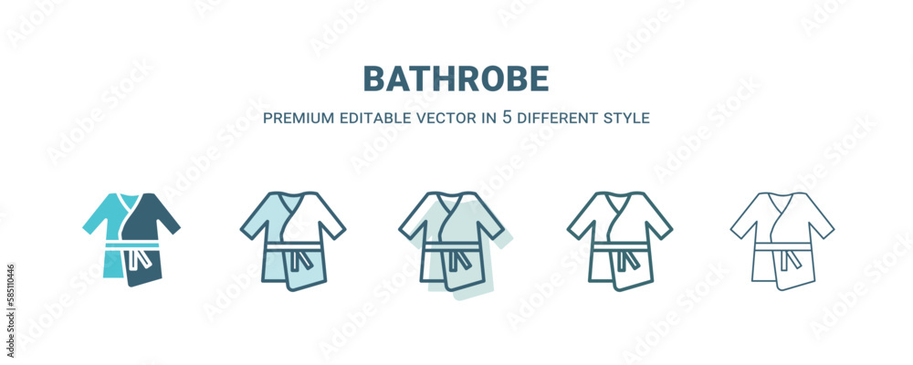 bathrobe icon in 5 different style. Outline, filled, two color, thin ...
