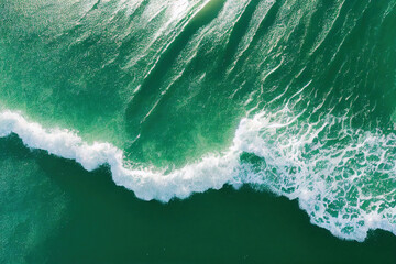 Wall Mural - Spectacular aerial top view background photo of ocean sea water white wave splashing in the deep sea. Drone photo backdrop of sea wave in bird eye waves.