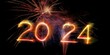Himmel voller Funken: Feuerwerk und Sternspritzer für den Jahreswechsel 2024 Silvester mit der Jahreszahl am Himmel. (Generative AI)