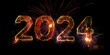 Himmel voller Funken: Feuerwerk 2024 Silvester mit der Jahreszahl am Himmel. (Generative AI)