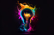 Illustration of a lamp light bulb with colored explodes lines that simulate LED background 