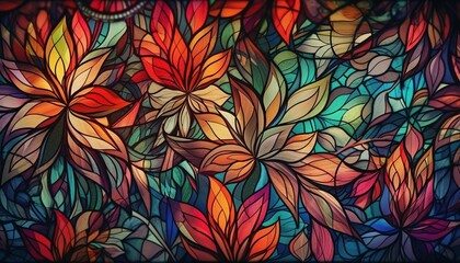 Wall Mural - Floral background natural pattern concept wallpaper background stained glass, Generative IA