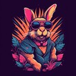 © ImageMaster - Tshirt design rabbit waring aviators animal mascot - Generative AI