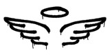 Fototapeta Młodzieżowe - Spray graffiti wings and halo symbols over white. Stylized angel emoji.