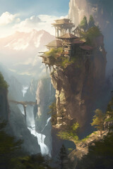 Wall Mural - Fantasy landscape scene. game design inspiration. sketch art for artist creativity and inspiration. generative AI