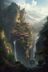 Wall Mural - Fantasy landscape scene. game design inspiration. sketch art for artist creativity and inspiration. generative AI