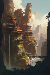 Wall Mural - Fantasy landscape scene. game design inspiration. sketch art for artist creativity and inspiration. generative AI