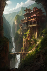 Wall Mural - Fantasy landscape scene. game design inspiration. sketch art for artist creativity and inspiration. generative AI