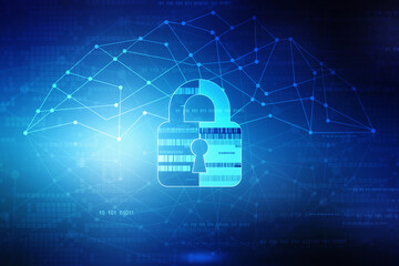 2d illustration Safety concept: Closed Padlock on digital background