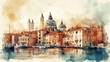 Watercolor illustration of Venice Italy - made with Generative AI