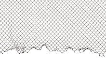 The Texture Of The Metal Mesh. Torn, Destroyed, Broken Metal Mesh On A White Background