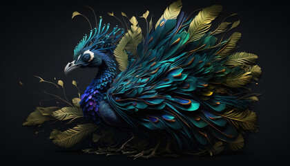 Naklejka na meble Peacock abstract wallpaper. Contrast background Peafowl in vivid colors generative ai