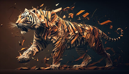  Tiger animal abstract wallpaper. Contrast background in vivid colors generative ai