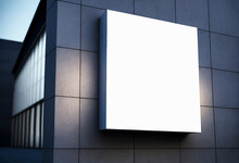 White Square Signboard Mockup In Outside For Logo Design, Brand Presentation For Companies, Ad, Advertising, Shops.