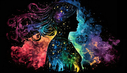 Wall Mural - universe meta human goddess spirit silhouette on galaxy space background, new quality colorful spiri