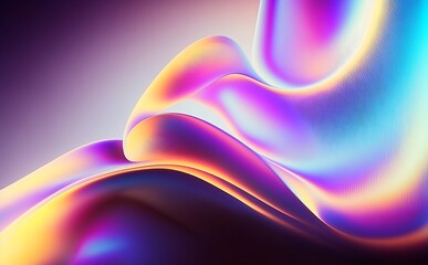 Abstract grainy 3d render holographic iridescent wave in motion colorful background. Dreamy gradient design element for banners, backgrounds, wallpapers and cover. AI Generative