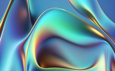 Wall Mural - Abstract fluid iridescent holographic neon curved wave in motion colorful background 3d render. Gradient design element for backgrounds, banners, wallpapers, posters and covers. AI Generative