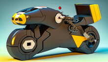 Black And Yellow Motorcycle With Yellow Wheels. Generative AI.