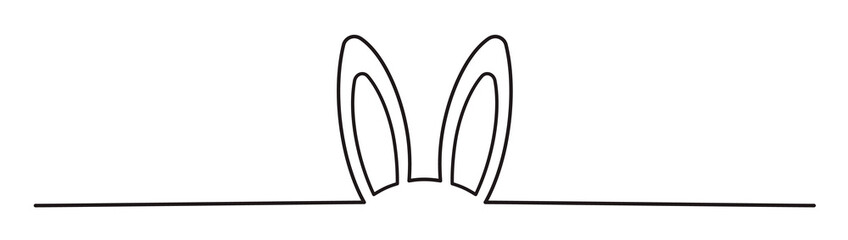 easter bunny ears line art banner in scribble style hand drawn with continuous thin line, divider sh